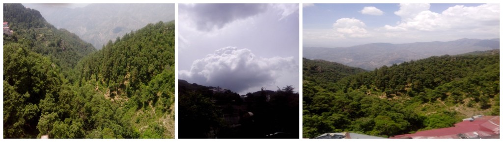 The lush green really rejuvenates the onlookers (left pic). Puffs of clouds peeping amidst the Shivalick range (center pic).
